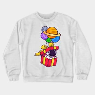 Cute Astronaut In Box Floating With Planet Balloon Cartoon Crewneck Sweatshirt